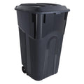 32 Gallon Black Plastic Garbage Can with Attached Lid M60658