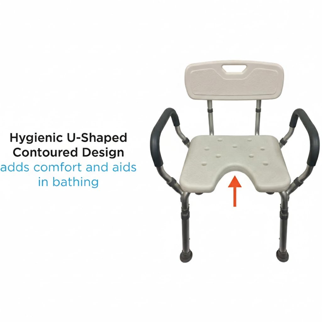 Bath & Shower Seat with U-Shaped Cutout, Padded Removable Arms & Back X8647
