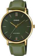 Gold Tone Green Leather Band Green Dial Analog Watch K5194