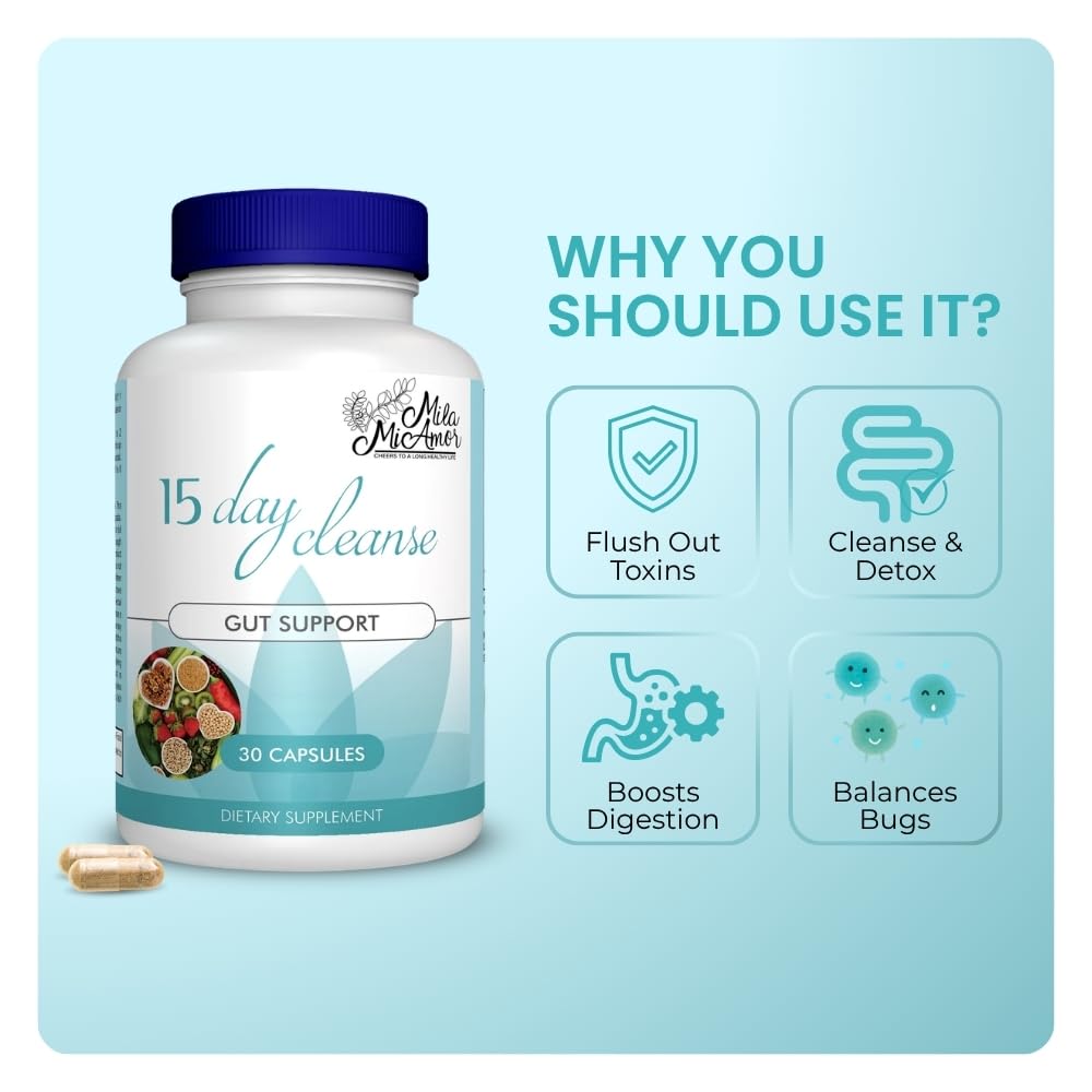 15 Day Gut and Colon Cleanse with Senna, Cascara Sagrada & Psyllium Husk 30 Capsules T847907