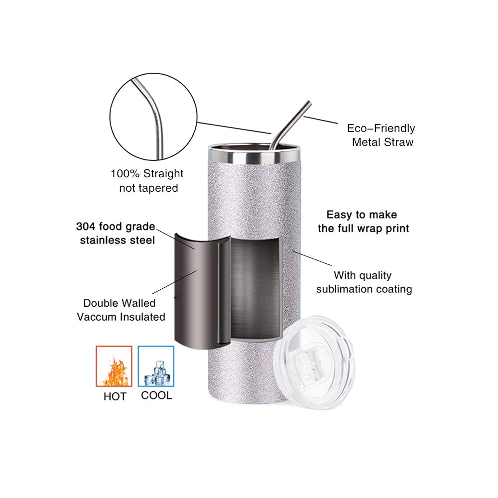 4 Pack 20 OZ Glitter Silver Tumblers X4285