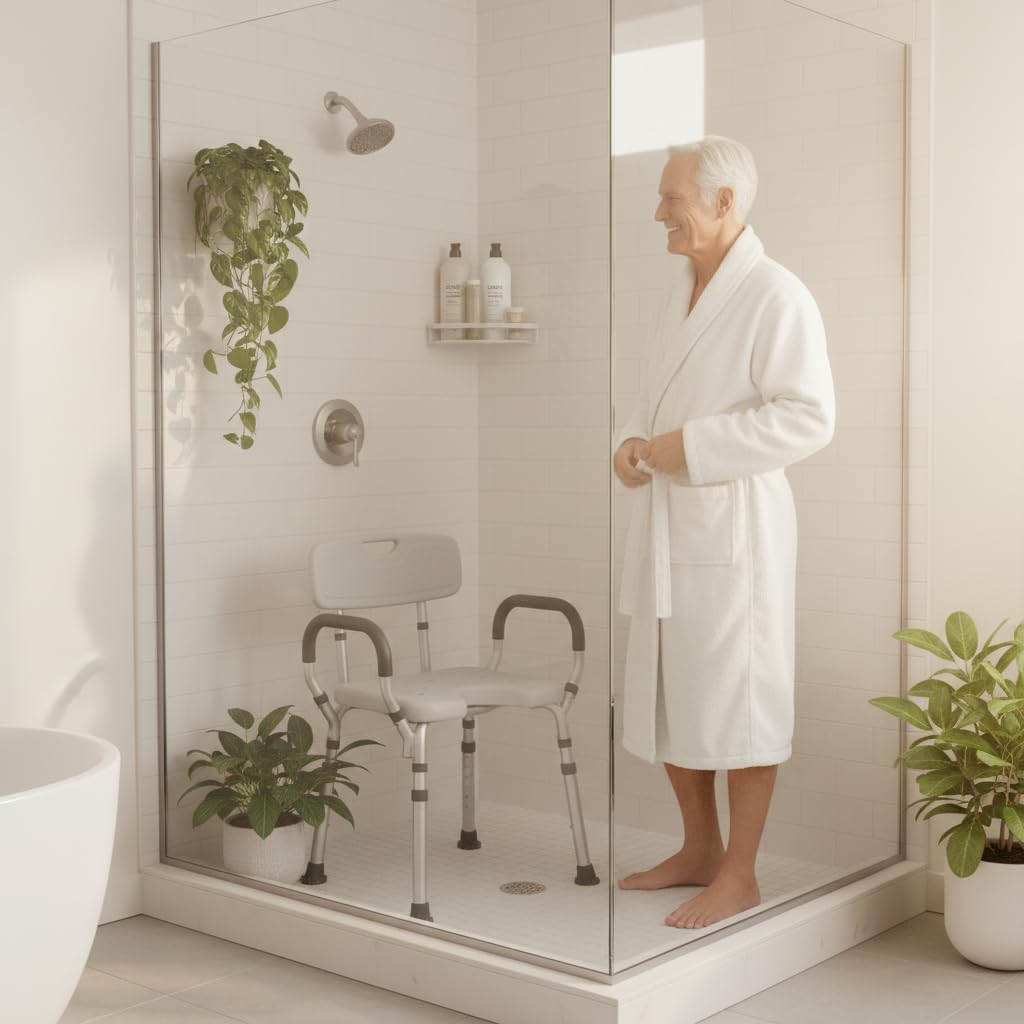 Bath & Shower Seat with U-Shaped Cutout, Padded Removable Arms & Back X8647