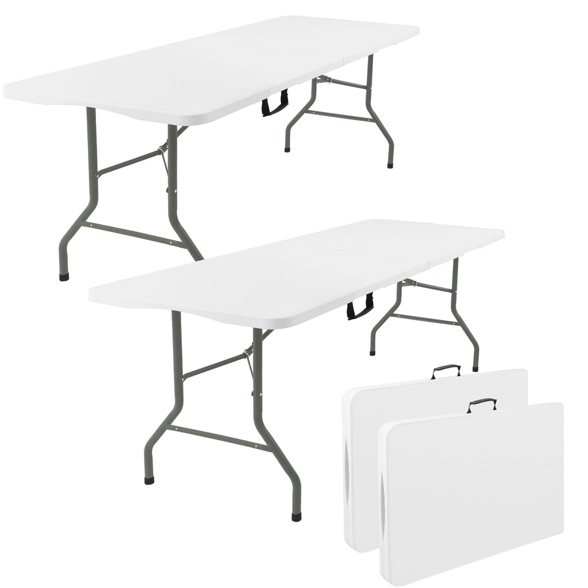 2 Pack 6 Feet Portable Folding Table White Plastic I312344