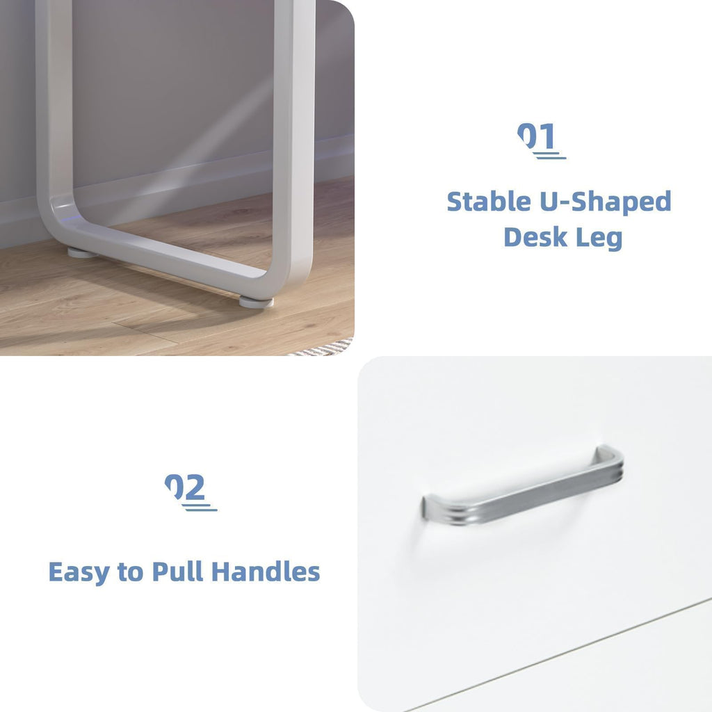 White Office Desk with 3 Drawers W420