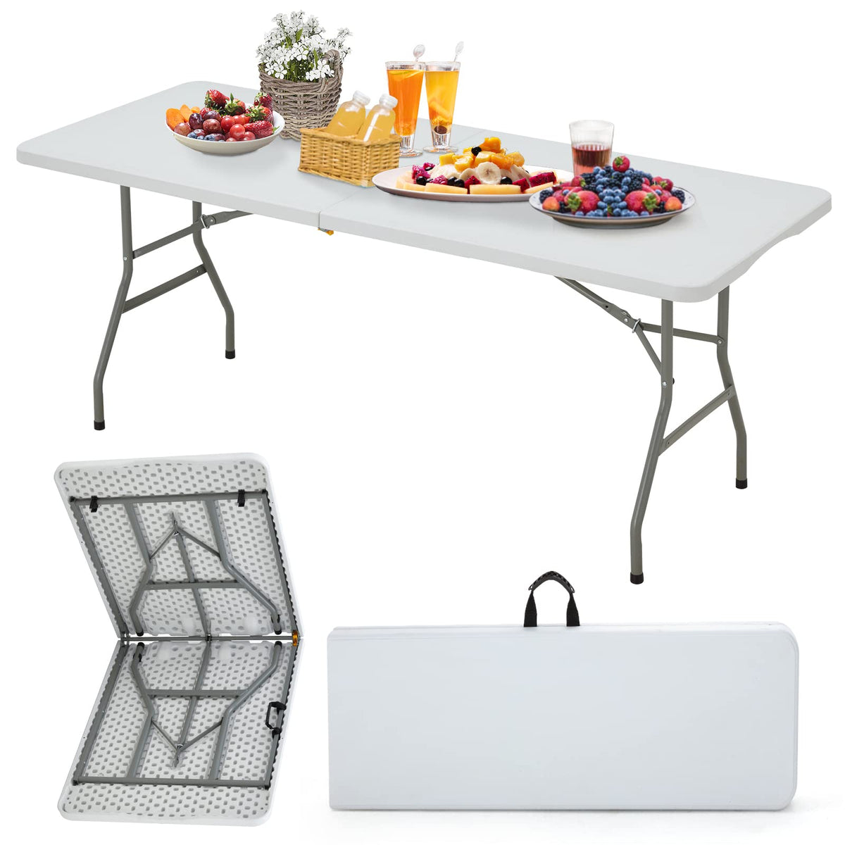 6FT White Plastic Folding Table with Carrying Handle O129