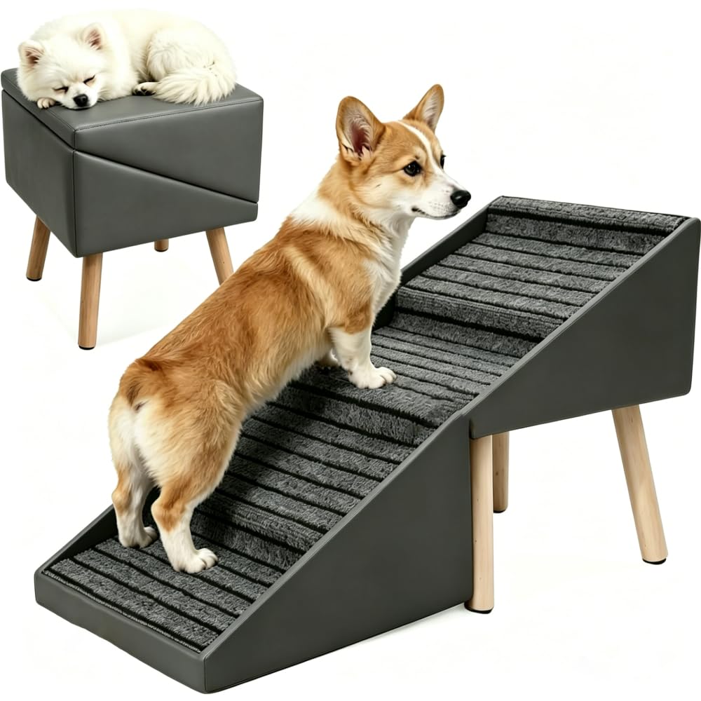 Foldable 2-in-1 Dog Stairs and Ramp 6 Pet Steps Gray Z4370