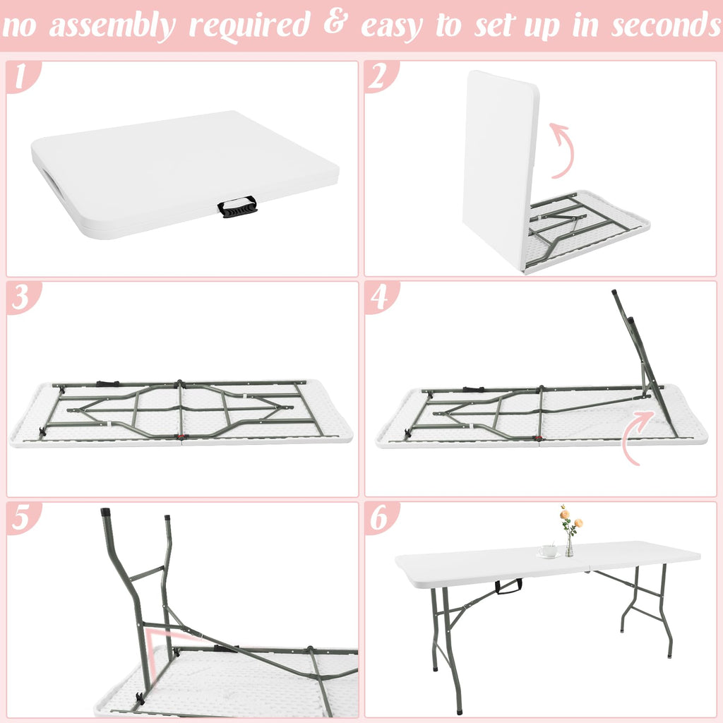 2 Pack 6 Feet Portable Folding Table White Plastic I312344