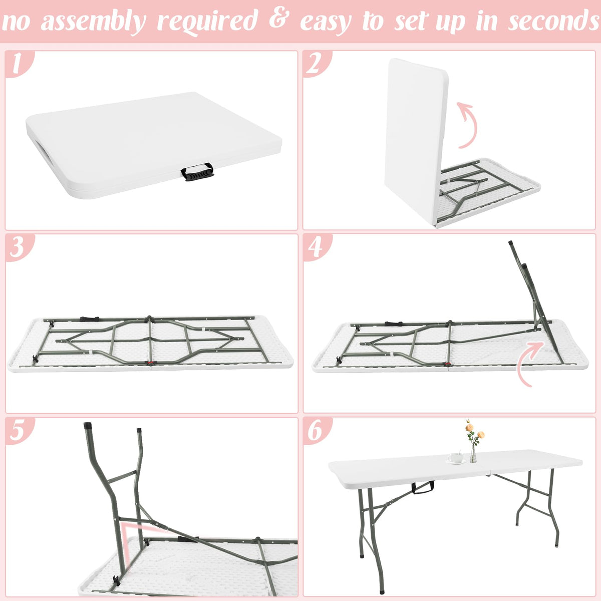 2 Pack 6 Feet Portable Folding Table White Plastic I312344