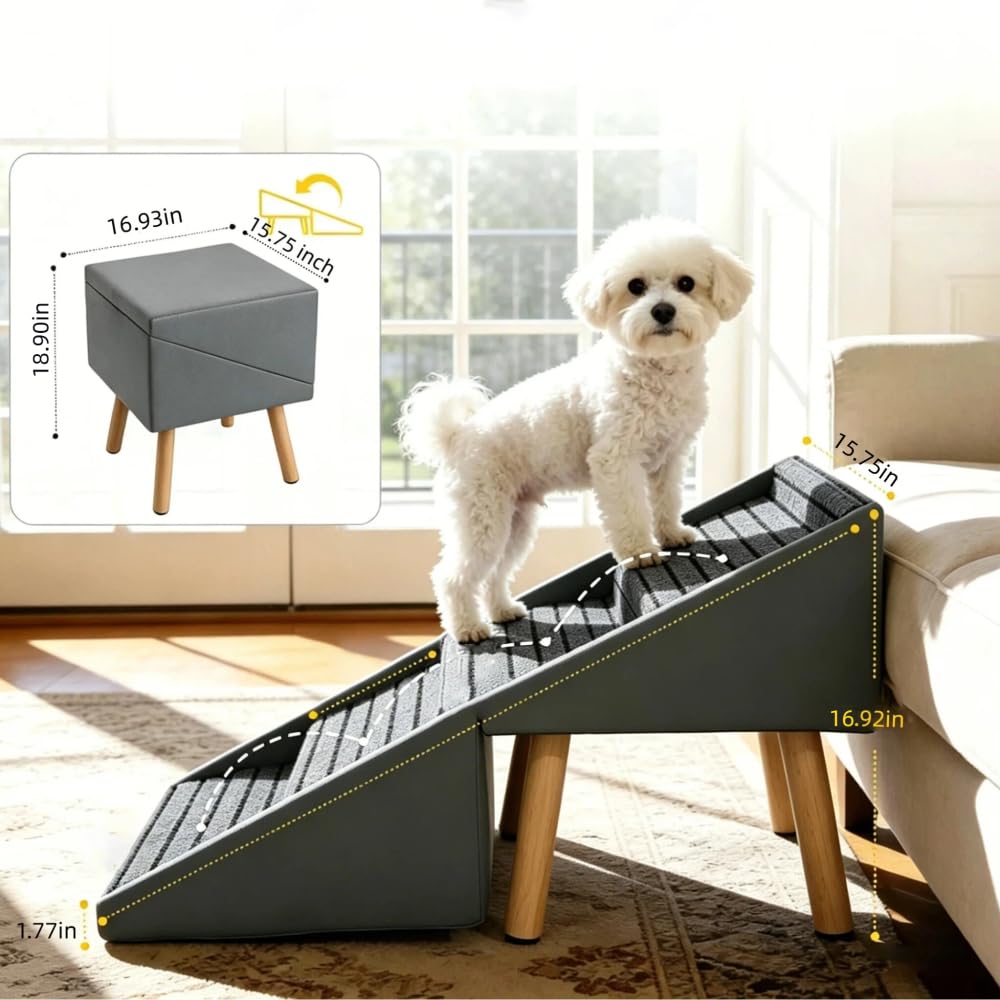 Foldable 2-in-1 Dog Stairs and Ramp 6 Pet Steps Gray Z4370