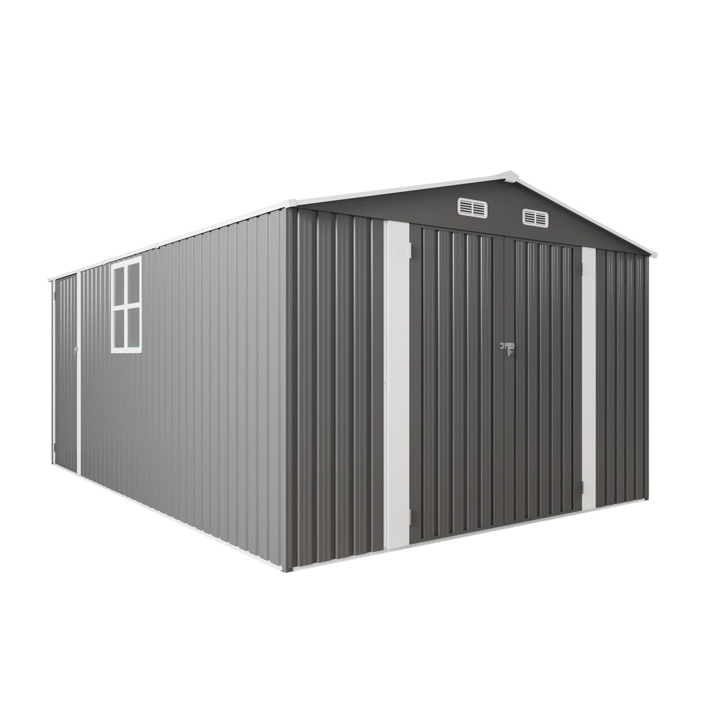 10x14x6.7FT Galvanized Steel Outdoor Storage Shed with Lockable Door & Window Z638761