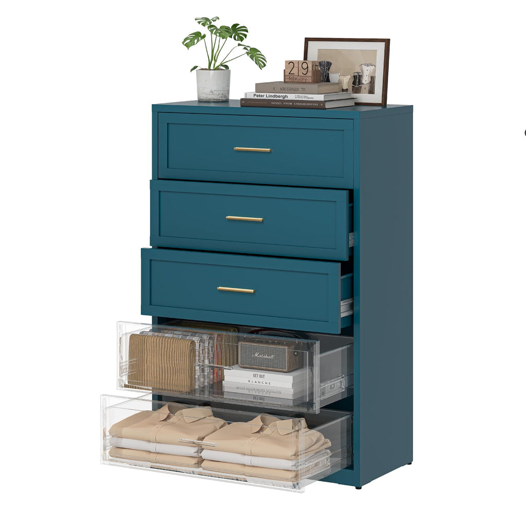 Blue 5 Drawer Metal Dresser M203