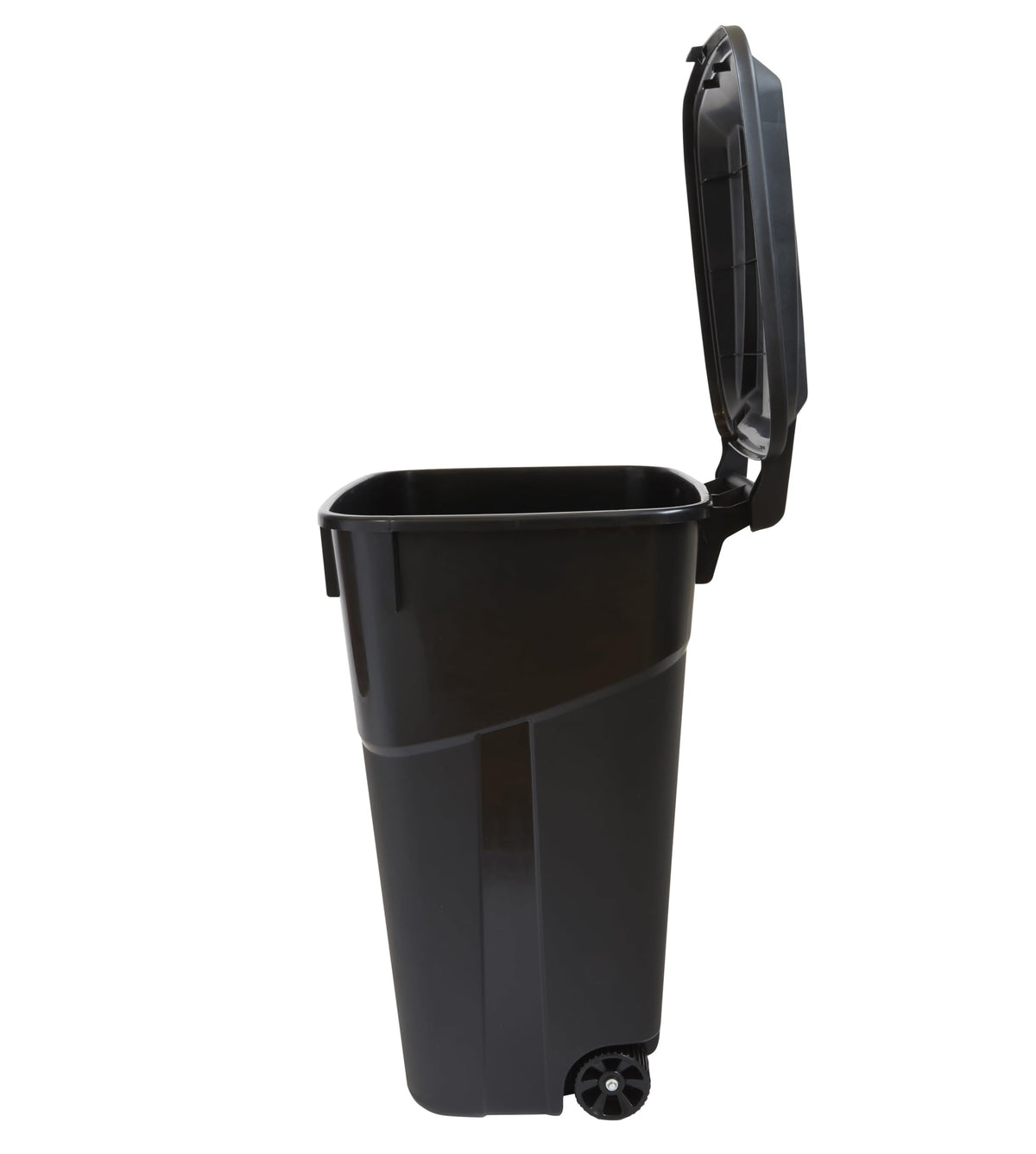 32 Gallon Black Plastic Garbage Can with Attached Lid M60658