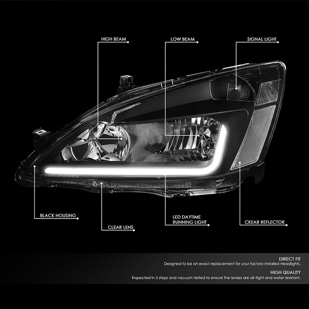 Headlight Assembly Left Right LED DRL Headlamp Set Black Housing Clear Corner D784