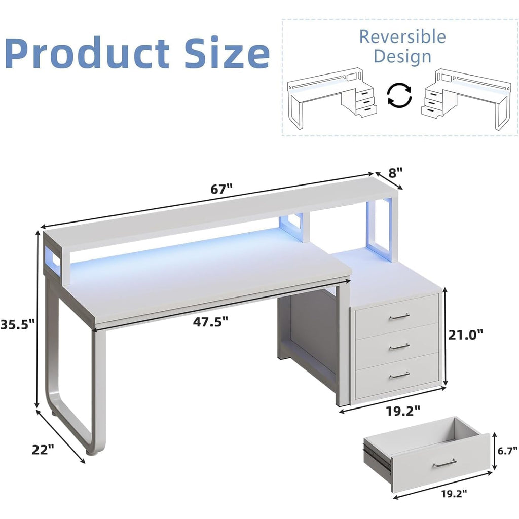 White Office Desk with 3 Drawers W420