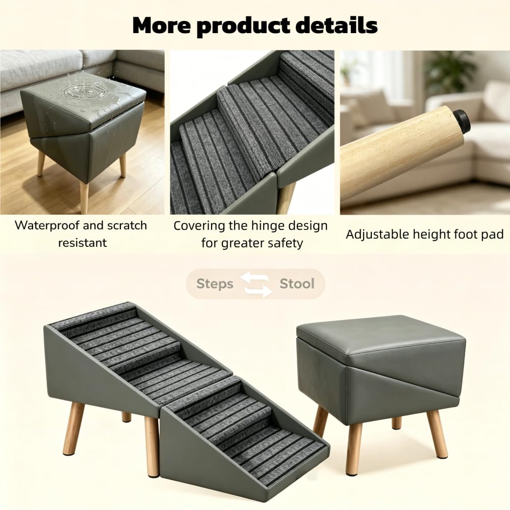 Foldable 2-in-1 Dog Stairs and Ramp 6 Pet Steps Gray Z4370