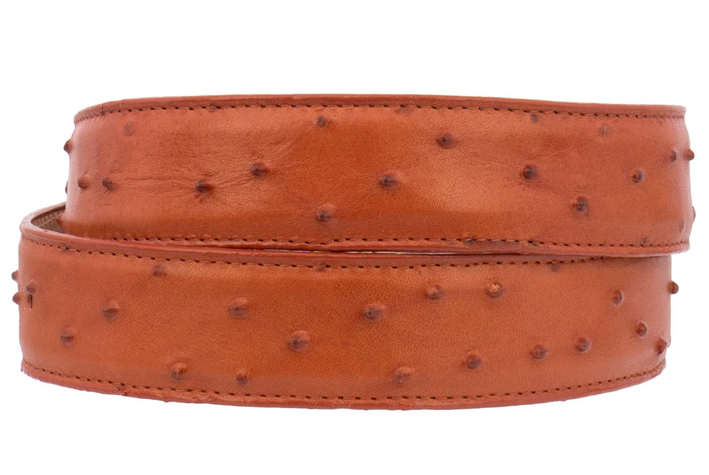 Mens Cognac Ostrich Quill Print Leather Western Cowboy Belt Q235250