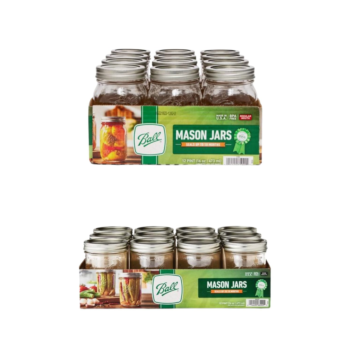 Glass Mason Jars with Lids and Bands, Pint Size 16 Ounce, 24 Jars P41704