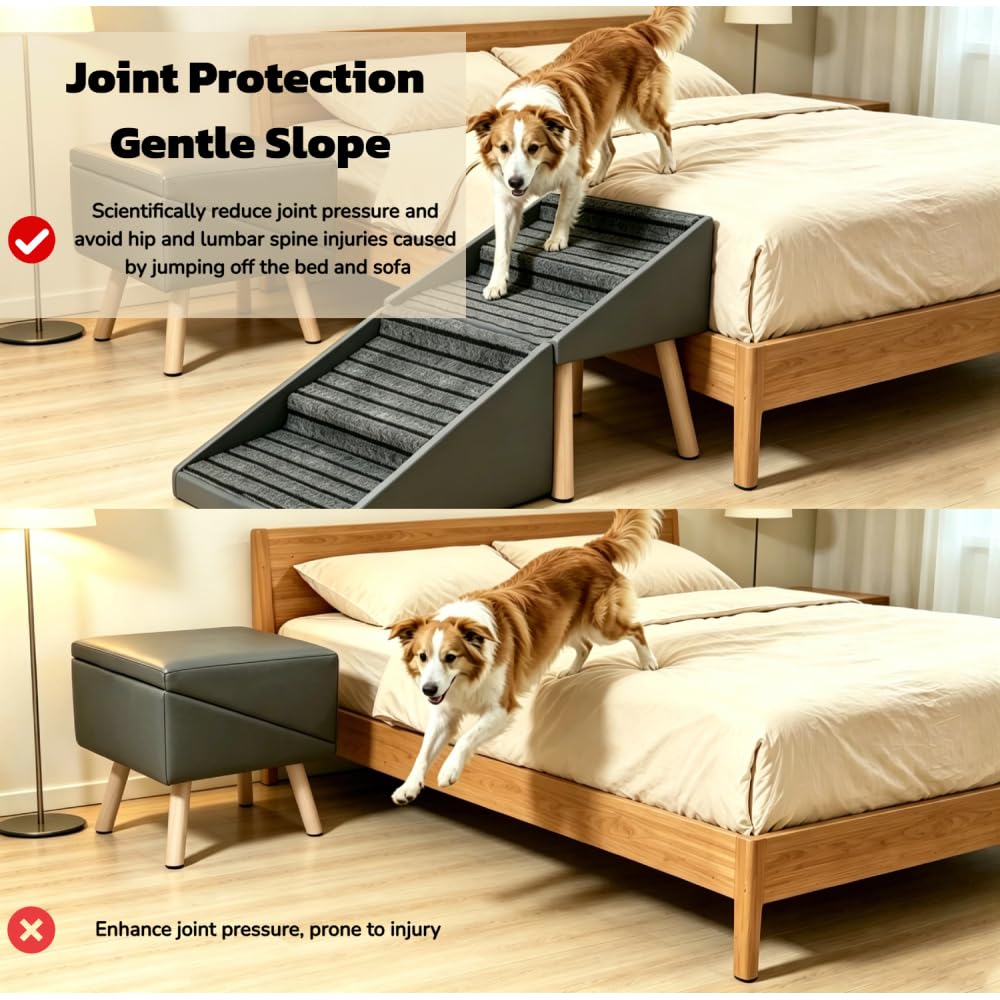 Foldable 2-in-1 Dog Stairs and Ramp 6 Pet Steps Gray Z4370