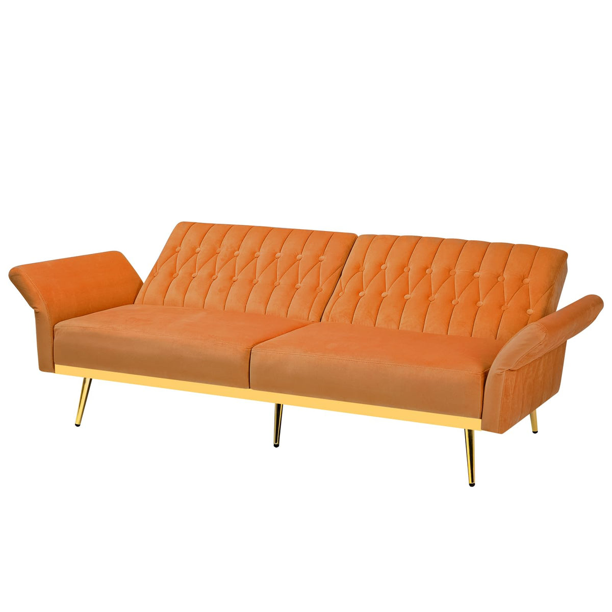 70" Velvet Futon with Adjustable Backrest and Armrests K78119