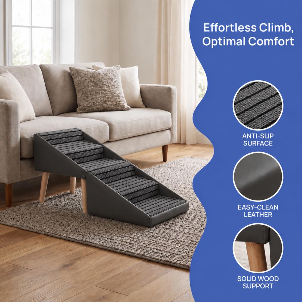 Foldable 2-in-1 Dog Stairs and Ramp 6 Pet Steps Gray Z4370
