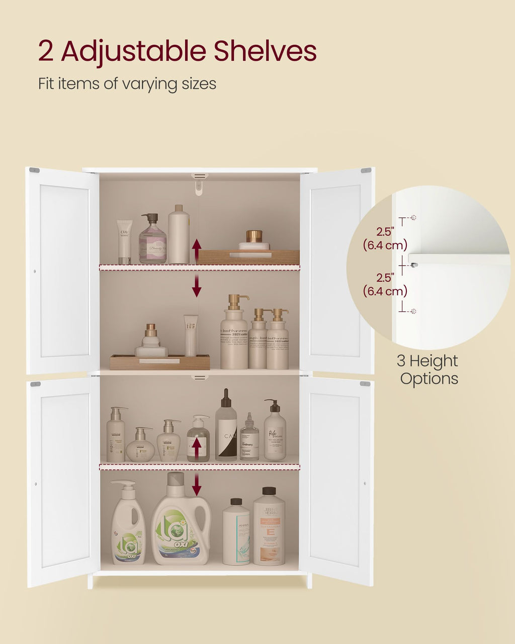 Floor Storage Cabinet with 2 Adjustable Shelves and 4 Doors N4585