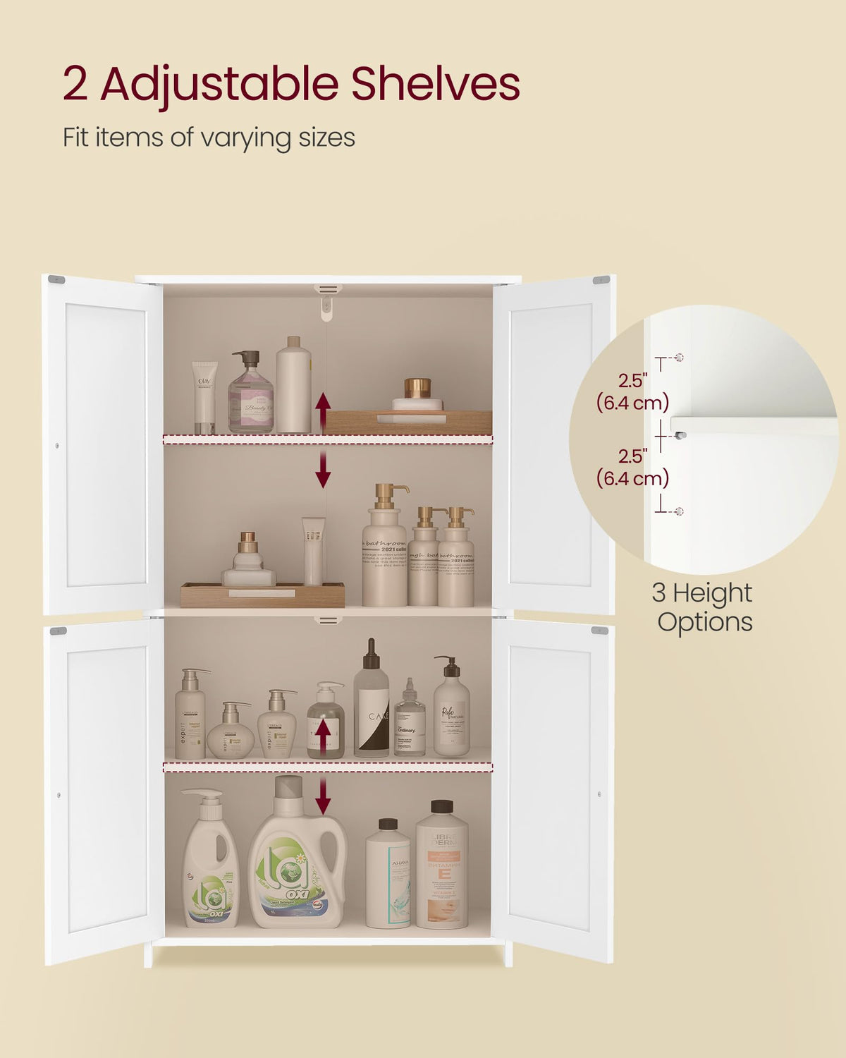 Floor Storage Cabinet with 2 Adjustable Shelves and 4 Doors N4585