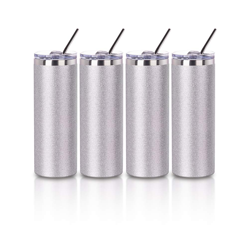 4 Pack 20 OZ Glitter Silver Tumblers X4285