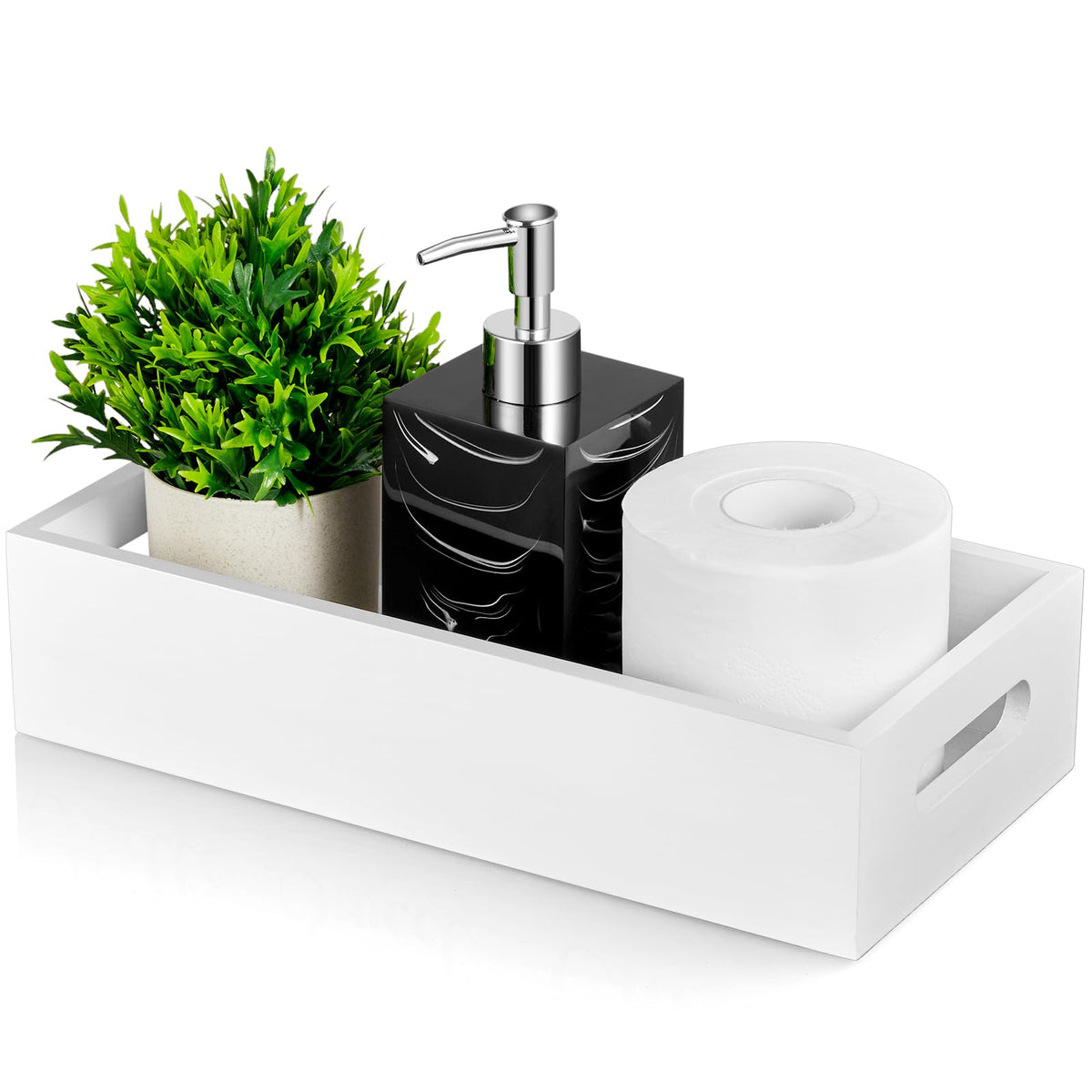 White Wooden Toilet Tank Paper Basket with Handle H635