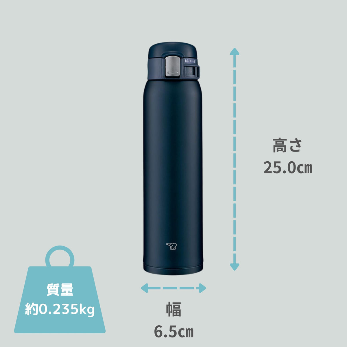 Stainless Steel Water Bottle 600ml Navy O7258