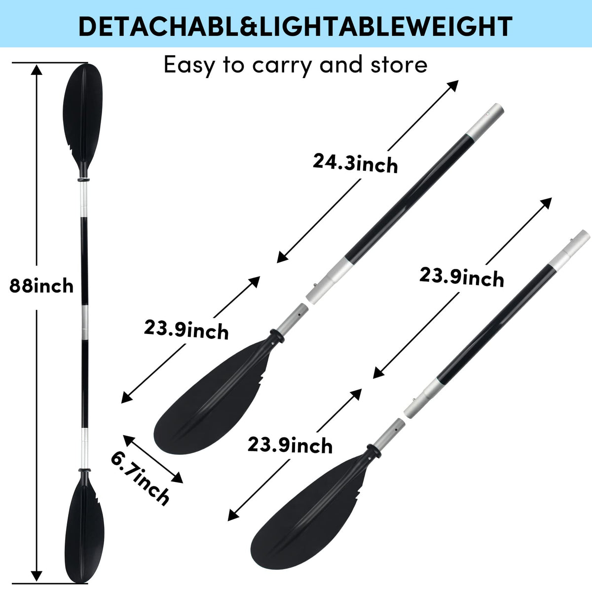 Adjustable 4 Piece Kayak Paddles with Paddle Leash W255