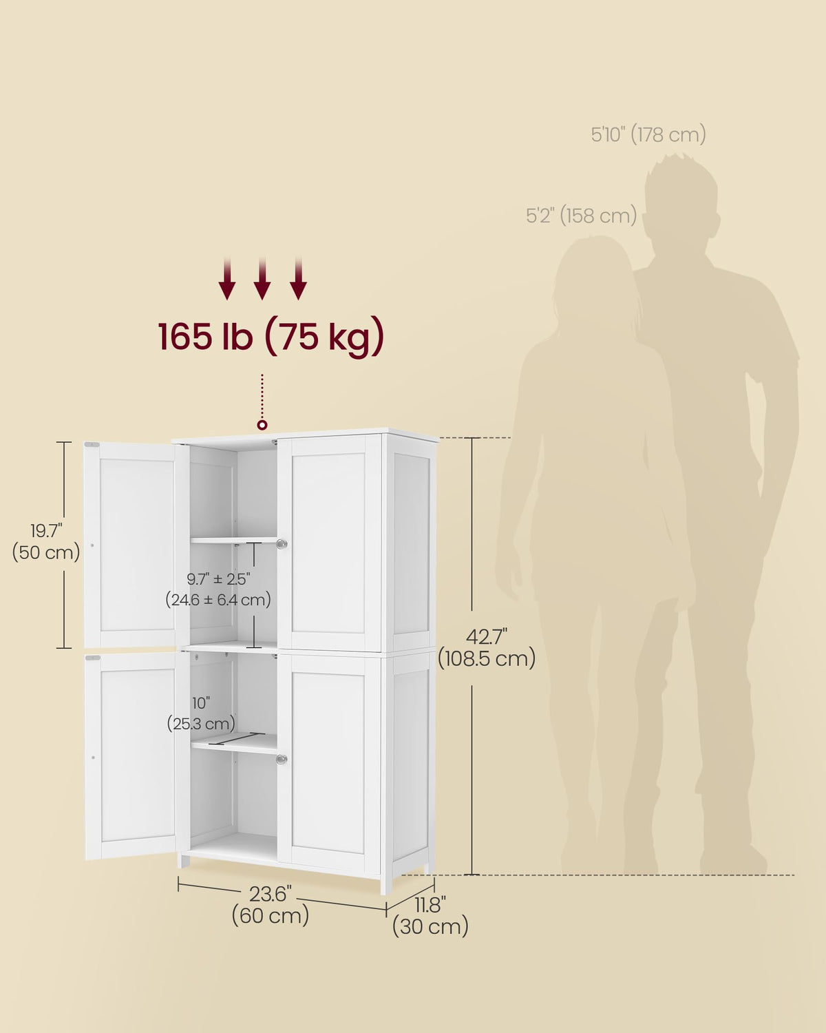 Floor Storage Cabinet with 2 Adjustable Shelves and 4 Doors N4585