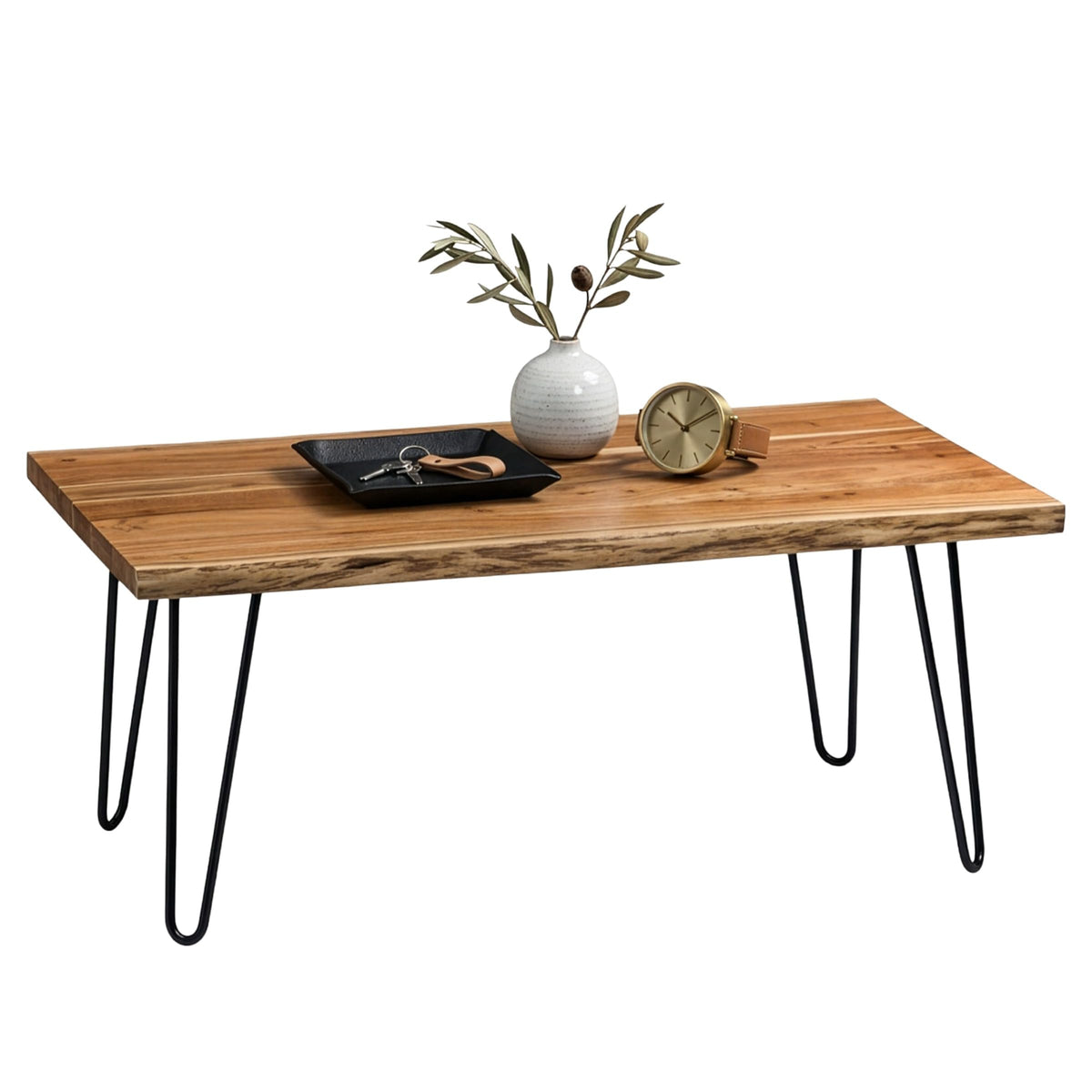 Solid Wood Coffee Table with Hairpin Metal Legs, 48 Inch X822