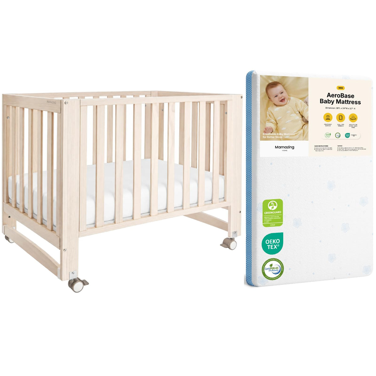 Mini Crib with Mattress and Wheels O886662