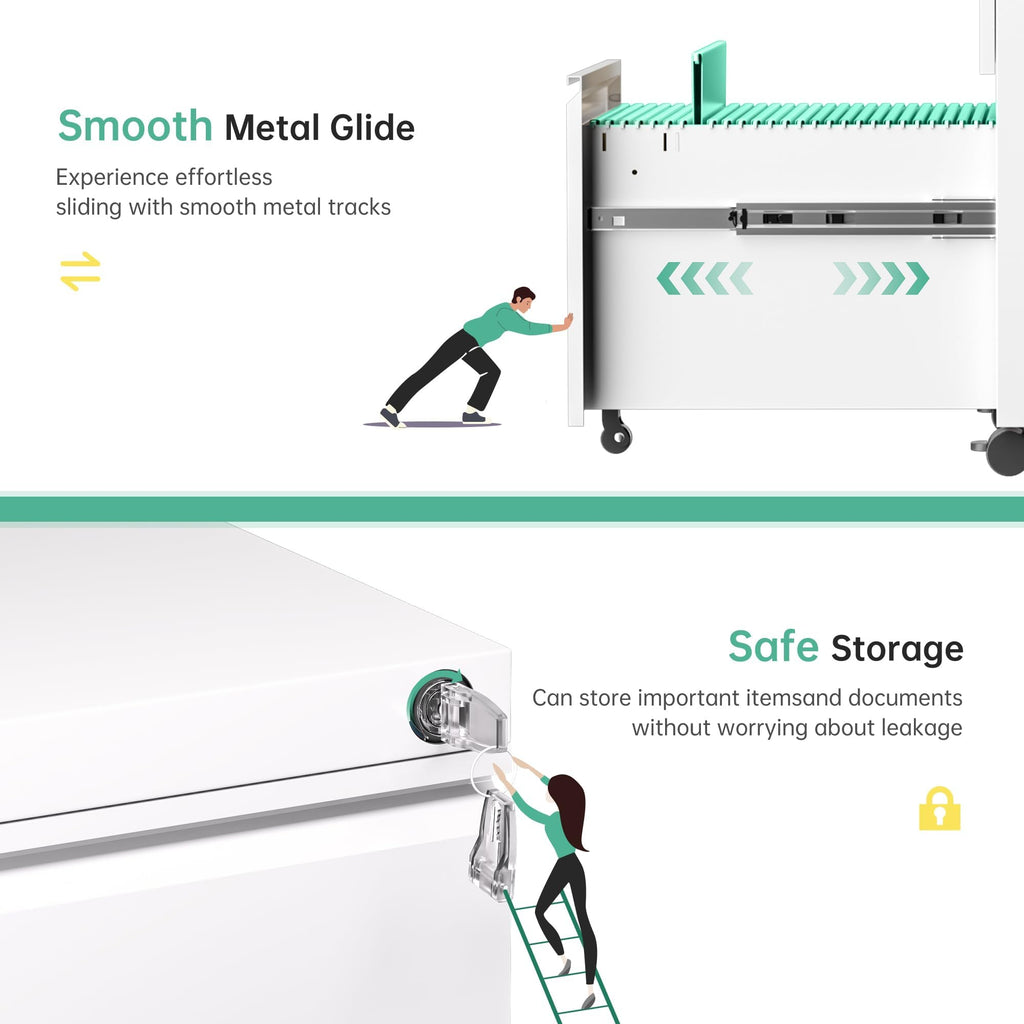 Fully Assembled 3 Drawer White Metal Rolling File Cabinet with Lock I1187