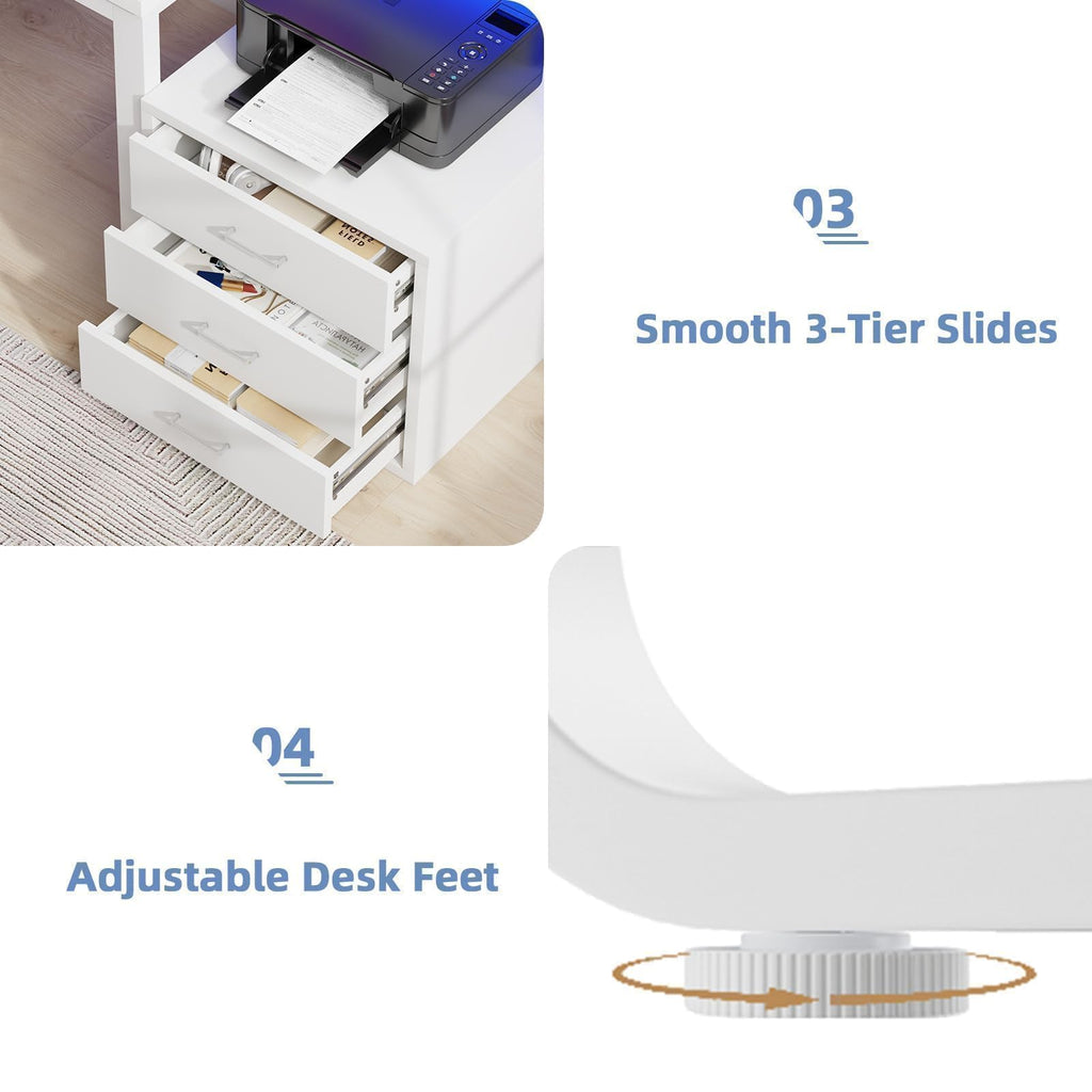 White Office Desk with 3 Drawers W420