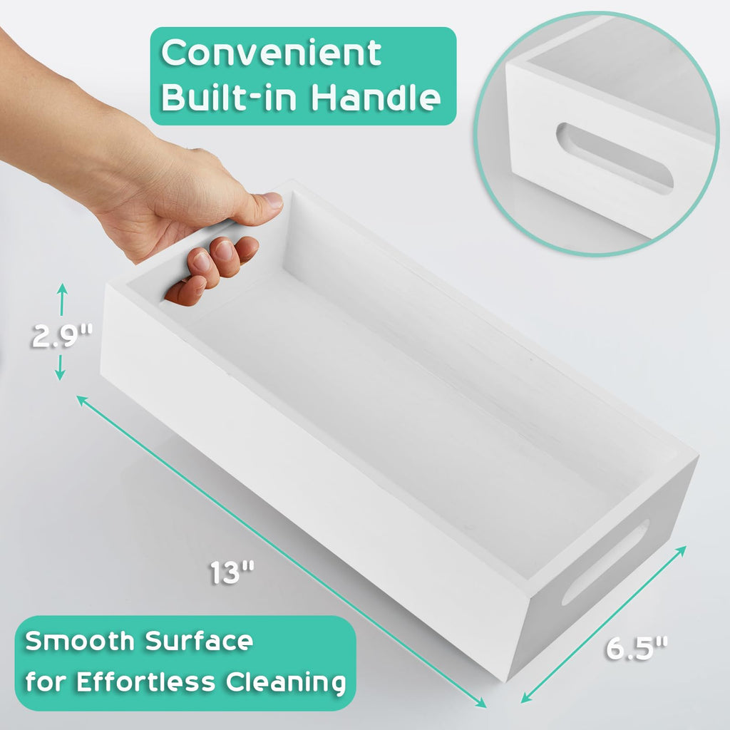 White Wooden Toilet Tank Paper Basket with Handle H635