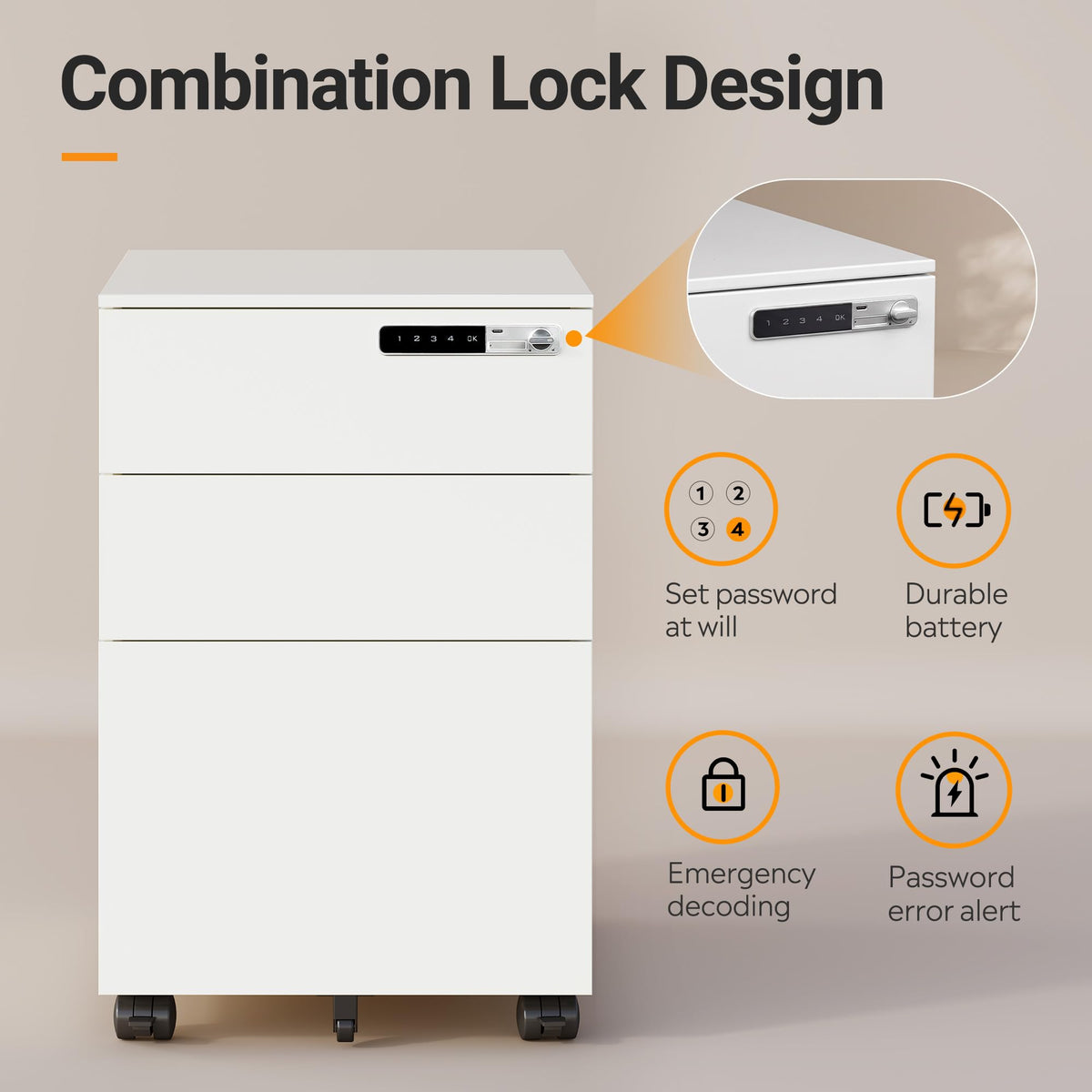 3 Drawer File Cabinet with Combination Lock F972306
