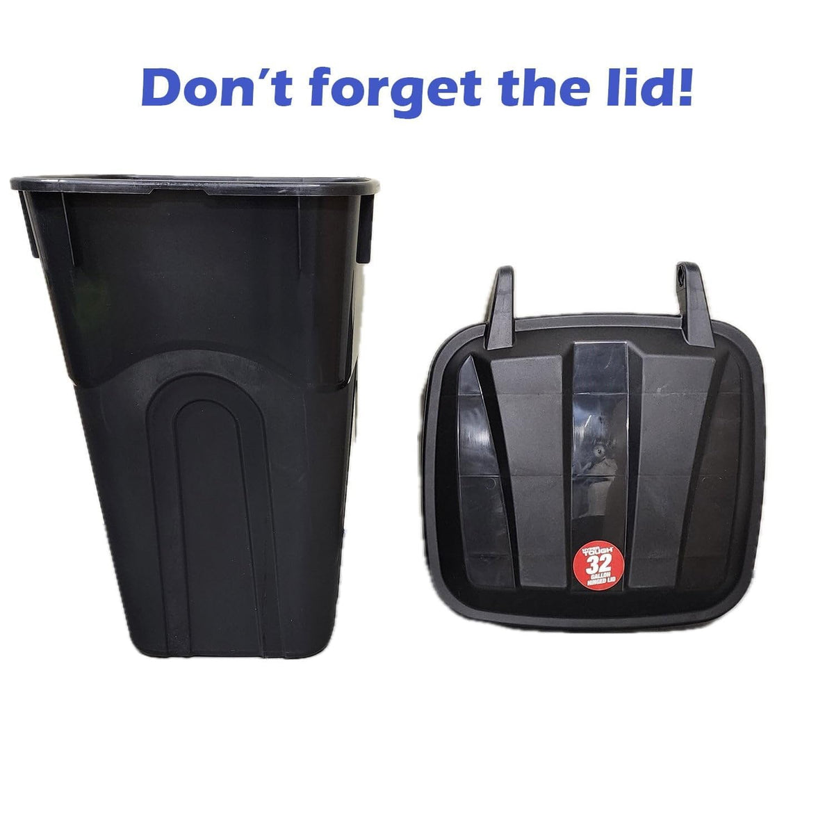 32 Gallon Black Plastic Garbage Can with Attached Lid M60658