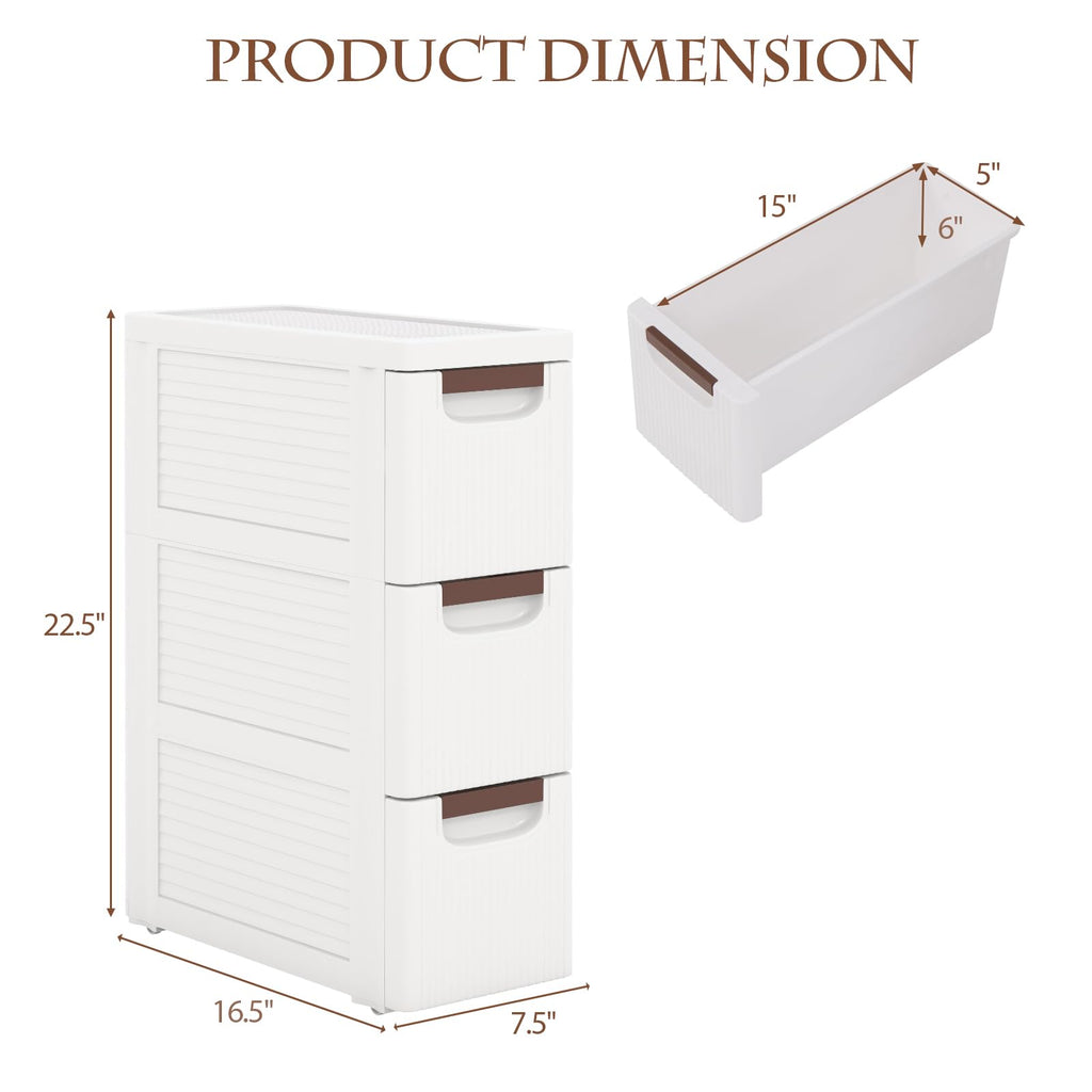 3 Drawer Narrow Rolling Storage Cart with 4 Wheels N98482