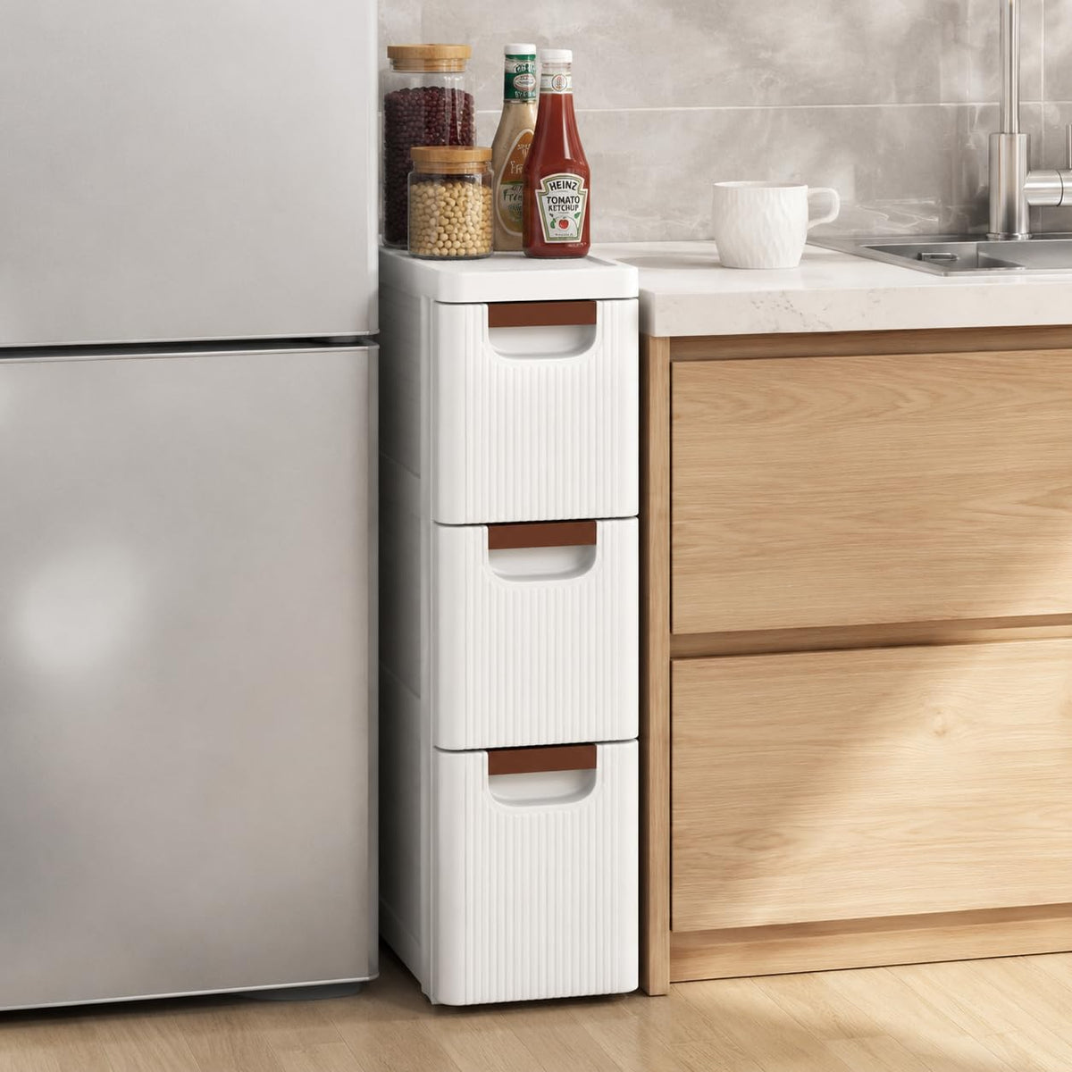 3 Drawer Narrow Rolling Storage Cart with 4 Wheels N98482