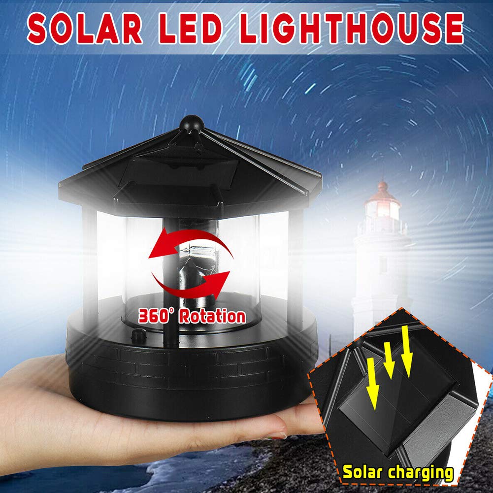 Solar Powered Rotating Lighthouse LED Light IP44 Waterproof Black X19095