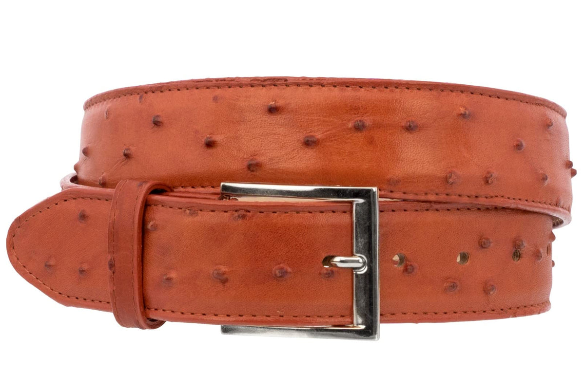 Mens Cognac Ostrich Quill Print Leather Western Cowboy Belt Q235250