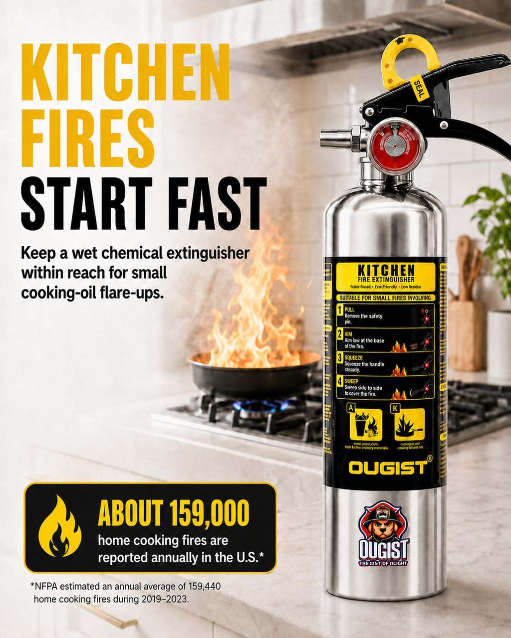 Class K Fire Extinguisher 34 Fl Oz Wet Chemical G76962