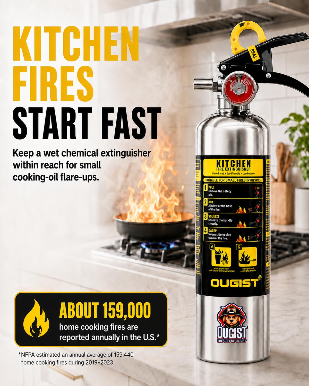 Class K Fire Extinguisher 34 Fl Oz Wet Chemical G76962