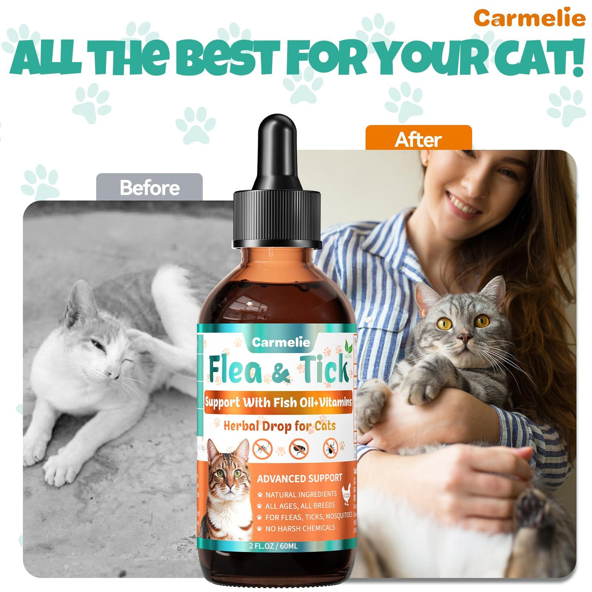 Flea and Tick Prevention for Cat with Vitamins Fish Oil 2 fl oz T521570