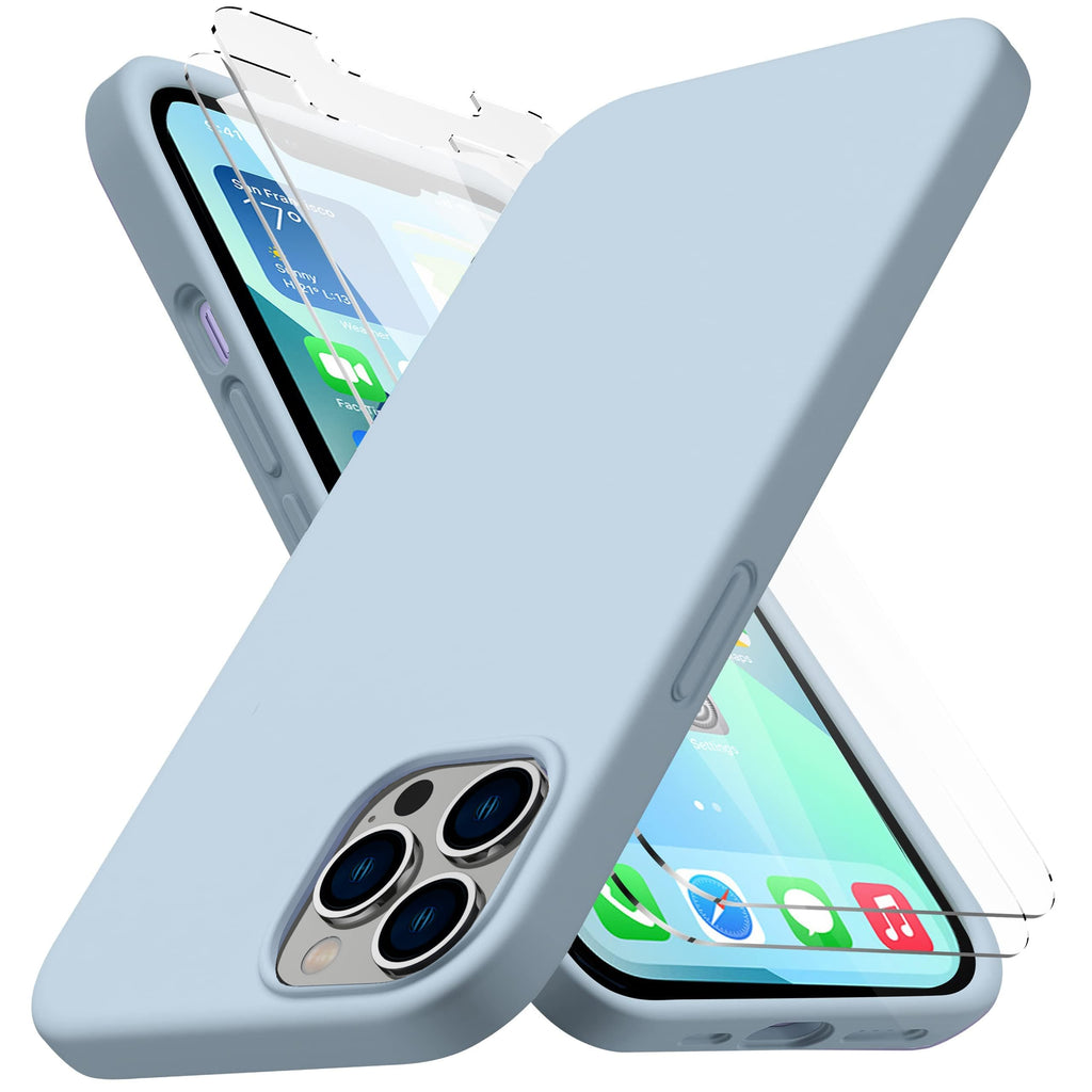 Light Blue Silicone Case with Glass Screen Protectors I751