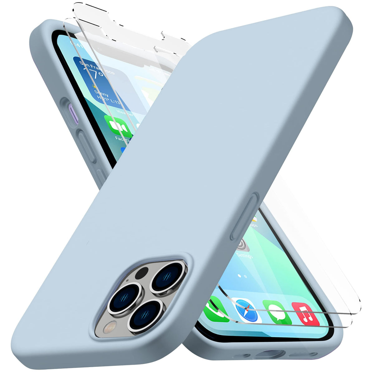 Light Blue Silicone Case with Glass Screen Protectors I751