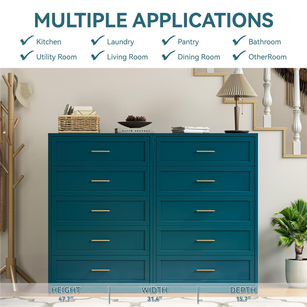 Blue 5 Drawer Metal Dresser M203