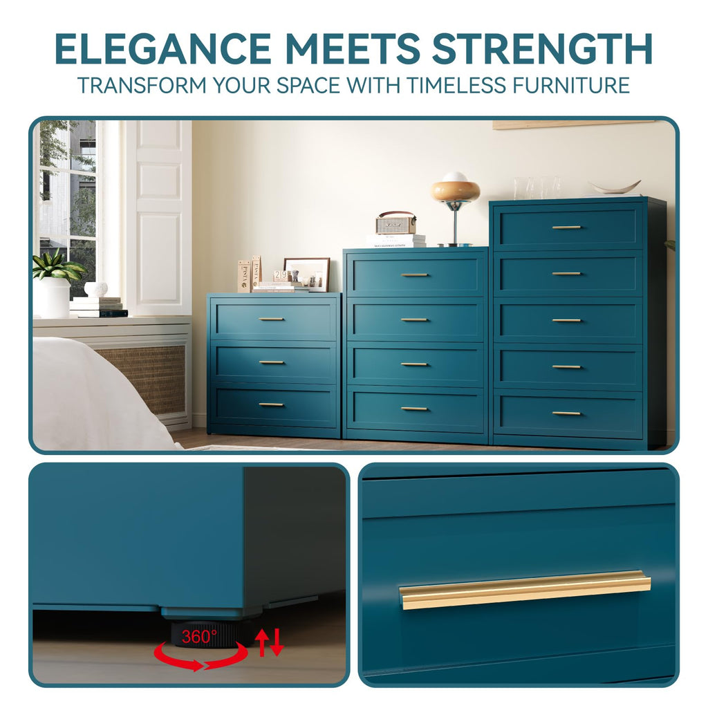 Blue 5 Drawer Metal Dresser M203