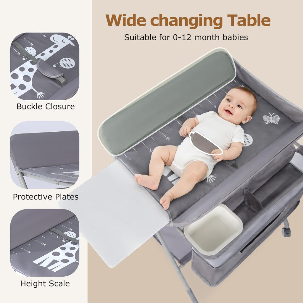 Baby Changing Table with Wheels, Portable Adjustable Folding Diaper Station with Storage J24820